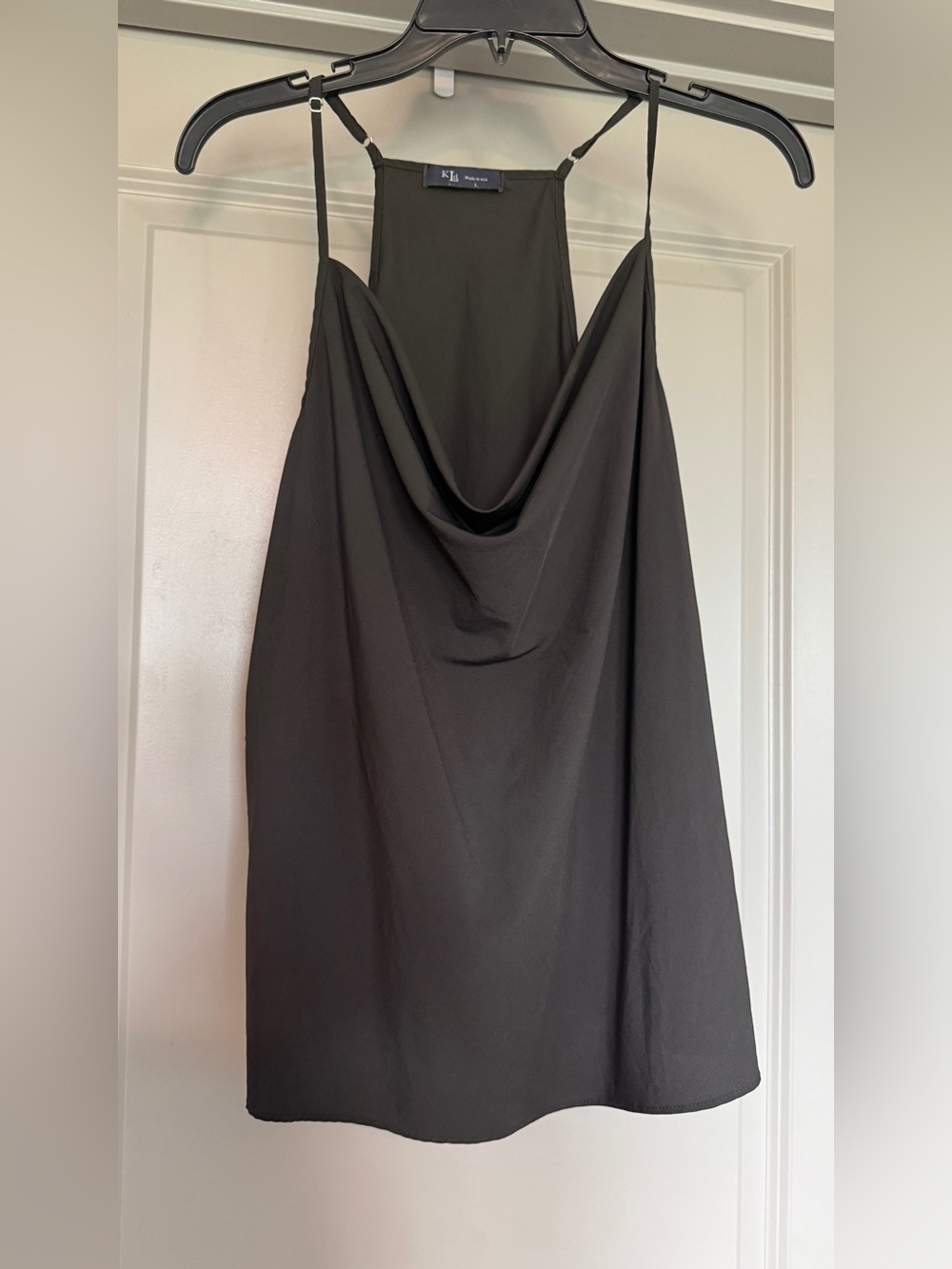 Black Cowl Neck Satin Tank Top